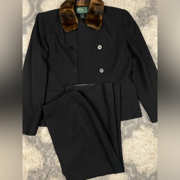 Lauren Ralph Lauren Tops - Vintage Ralph Lauren Wool Blazer 2 Pc Womens 10 Black Wool Faux Mink Fur Collar